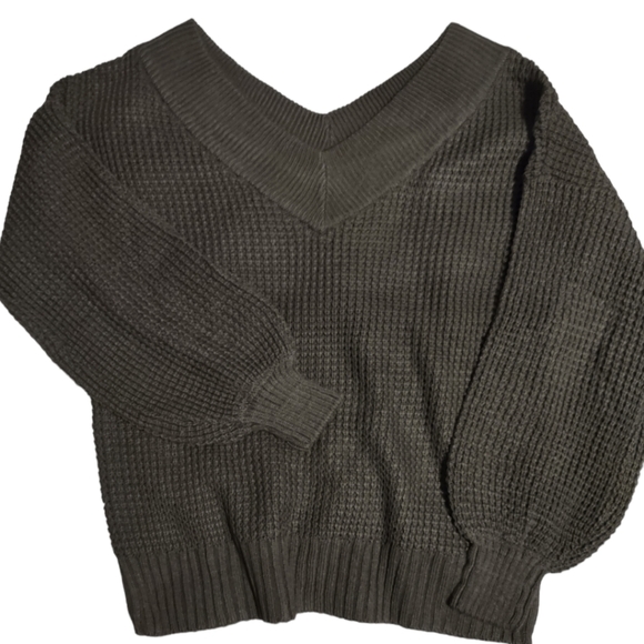 Double V-neck Waffle Sweater - Picture 1 of 3